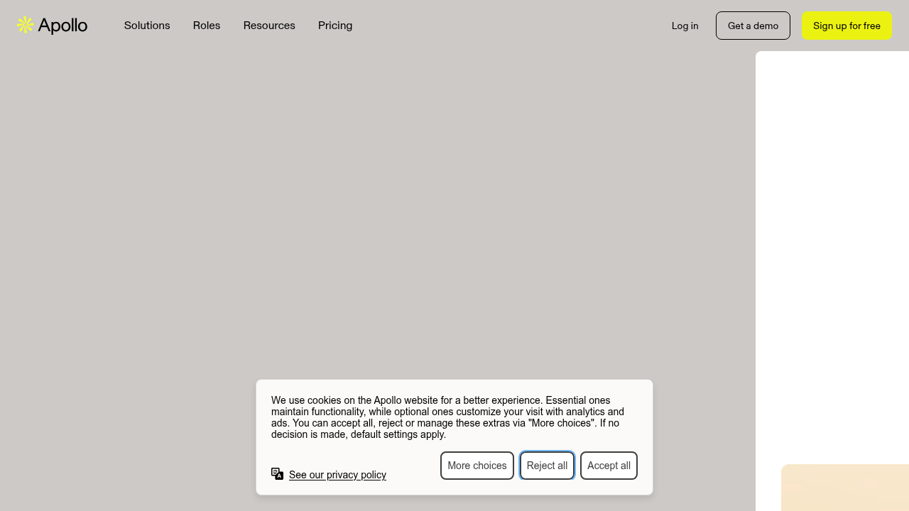 The official homepage of Apollo.io, a sales intelligence and engagement platform.